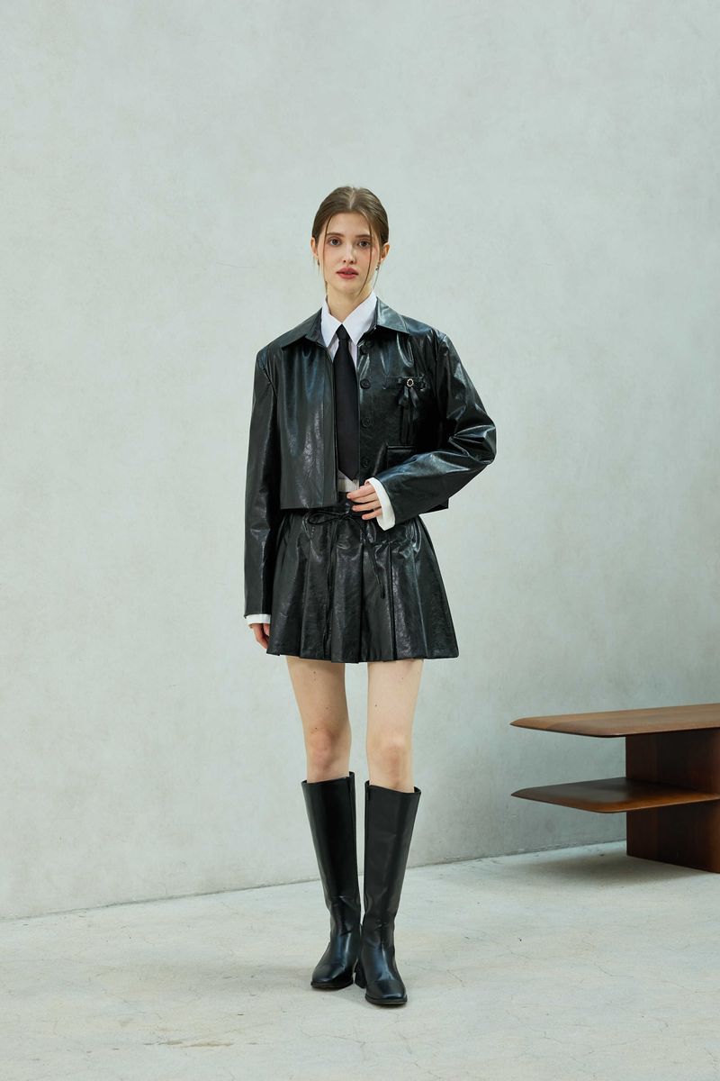 MOLLY LEATHER CROP JACKET / BLACK