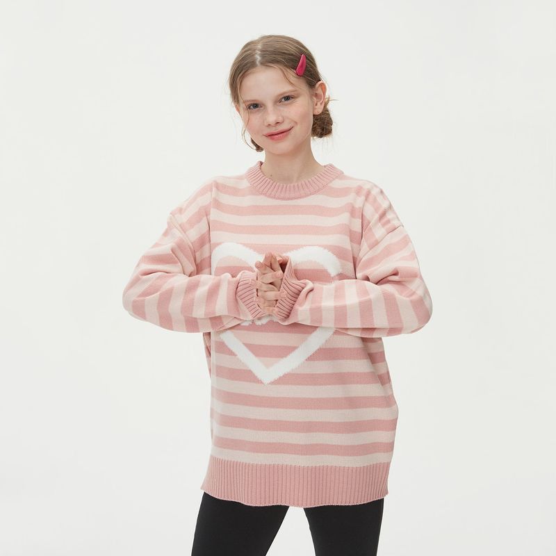 STRIPE HEART ROUND NECK KNIT_PINK