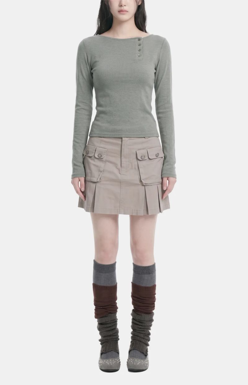 Ellie Henley-Neck Slim Long-Sleeve Top