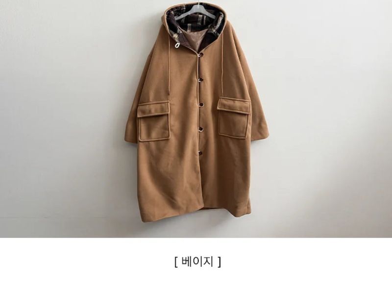 Melty King Bakshi woolen pocket long hooded coat