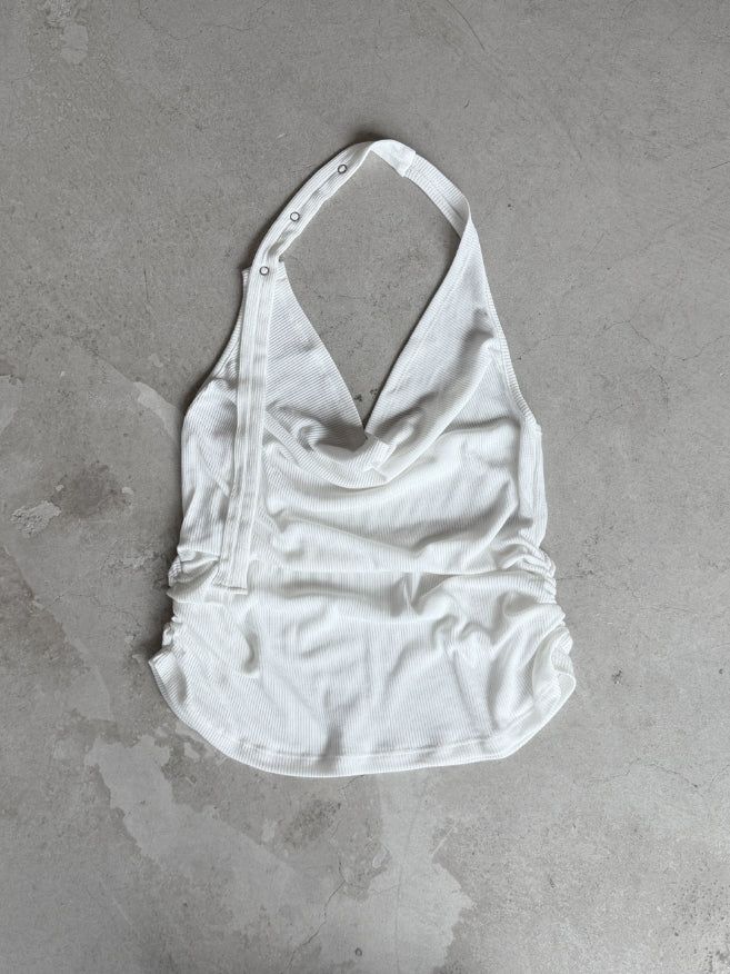 Woolen Cowl Neck Eyelet Halter Top