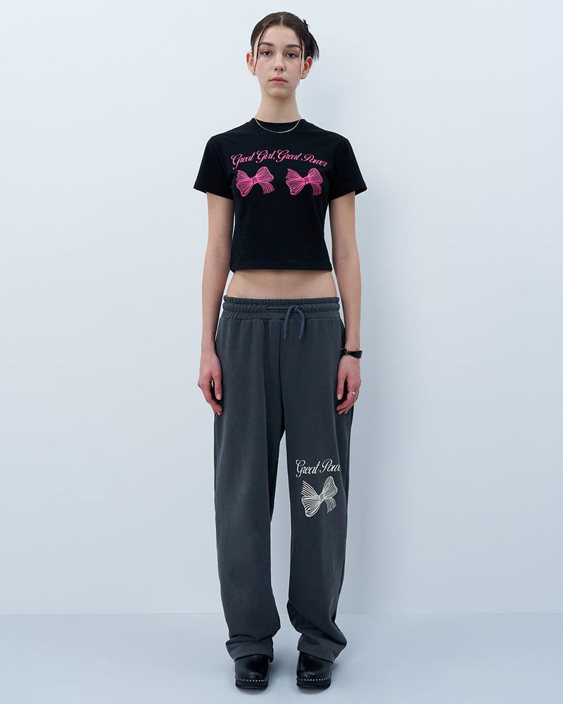 TWIN RIBBON CROP TSHIRT-BLACK