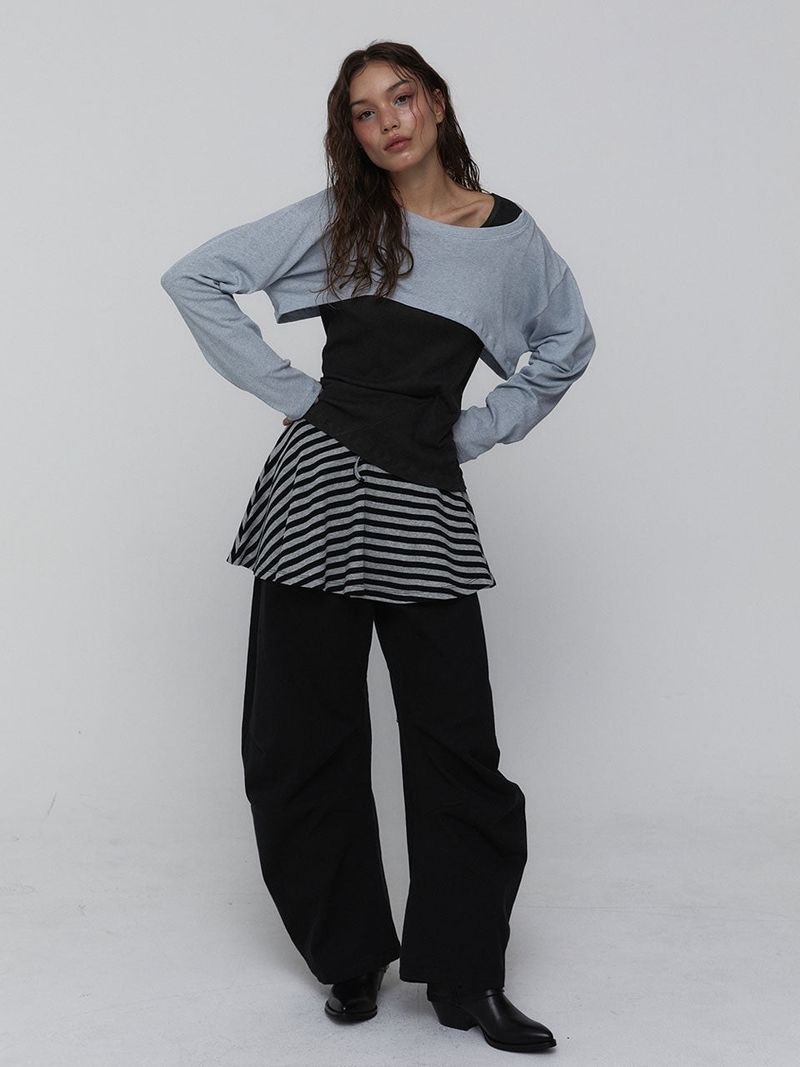 Striped Mini Skirt_Charcoal