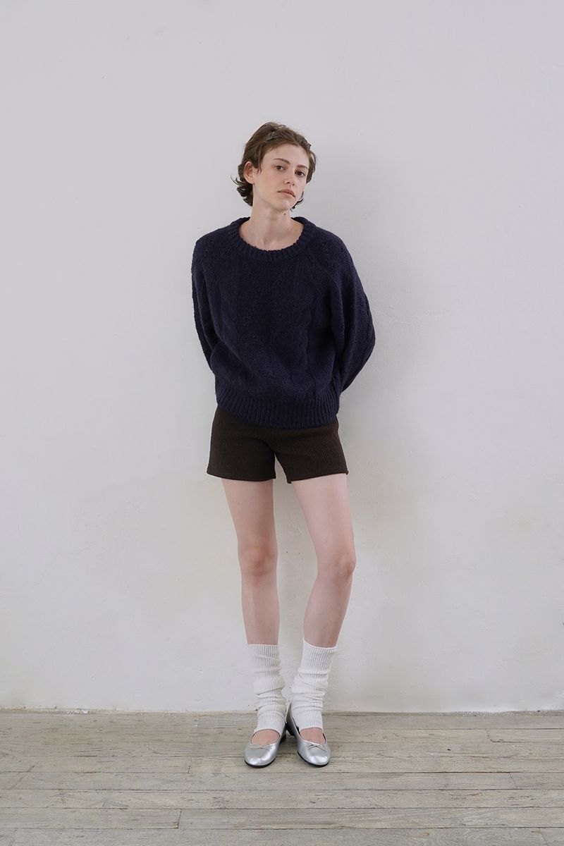 Ribbed knit shorts_brown