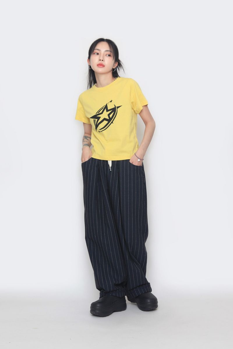 linen striped wide pants