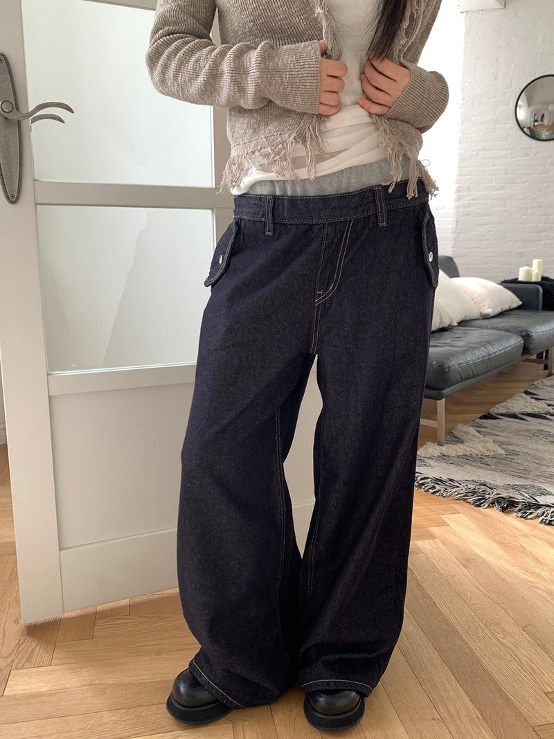Layered banding denim pants
