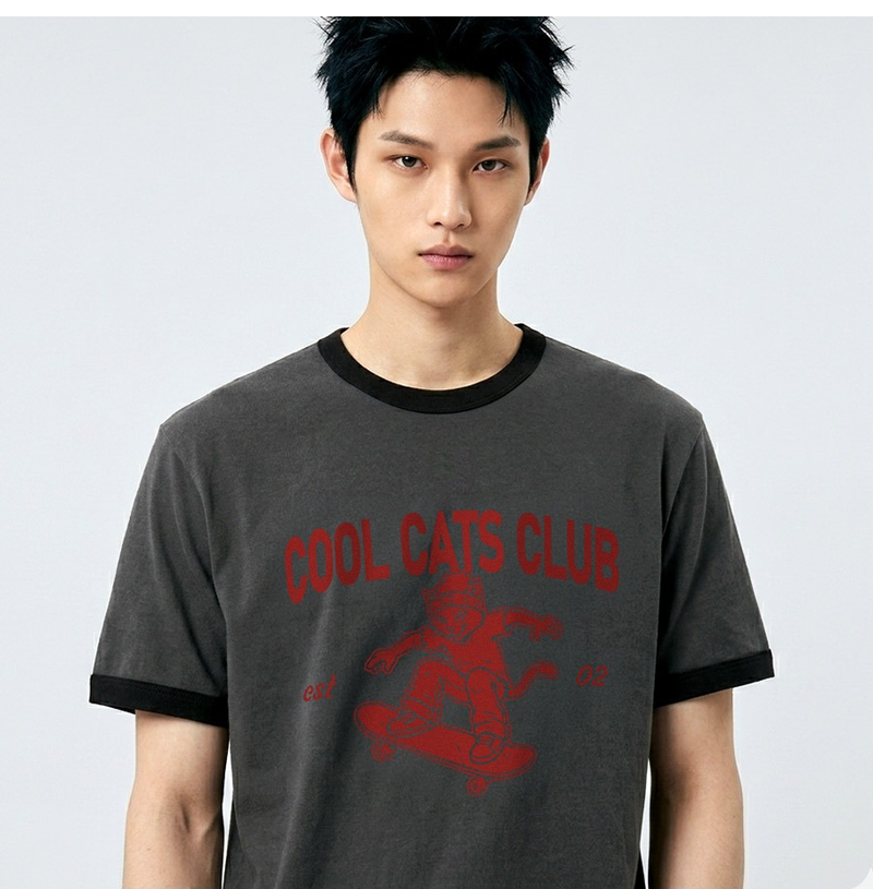 UNDEROFF(アンダーオフ)の「Essential Standard Short Sleeve Ringer T-shirt Cool Cats Club Charcoal(Tops)」