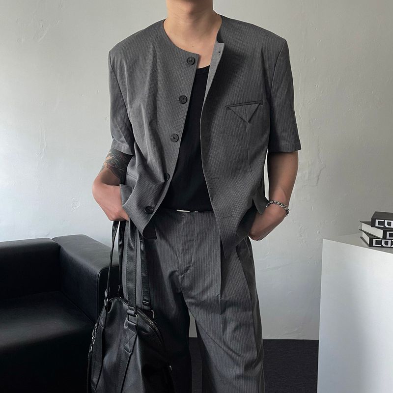 COZINESS（コジネス）の「CR Stripe Round Short-Sleeved Cropped Jacket (2 colors)（Jackets/Outerwear）」