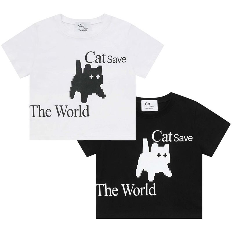 Cat Save The World（キャット セーブ ザ ワールド）の「Cat Save The World Pixel art crop T (2Color)（Tops）」