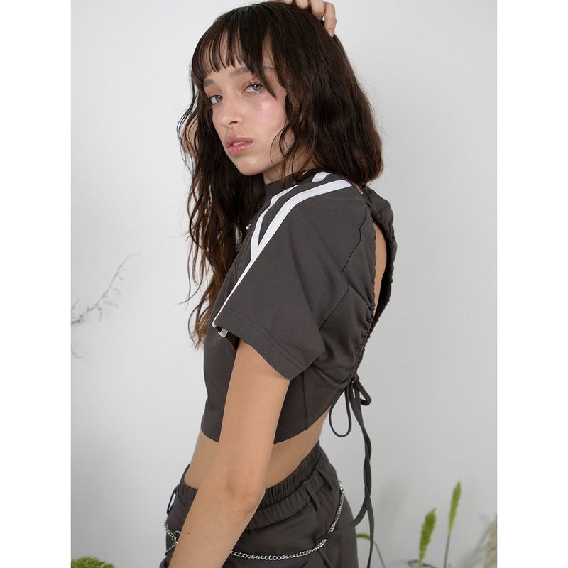 BACK LACE-UP TRACK TOP - CHARCOAL