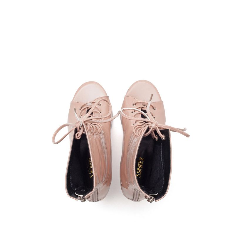 Patent Lace-Up open Toe Heel(Beige)