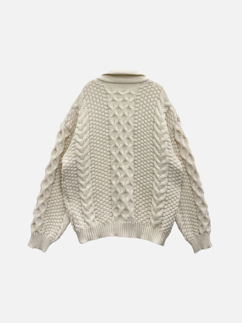 Cream Twist Collar Loose Knit (1c)