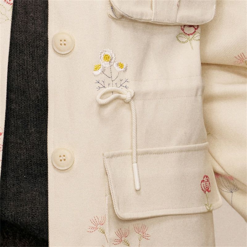 Floral Embroidery Cotton Cargo Jacket