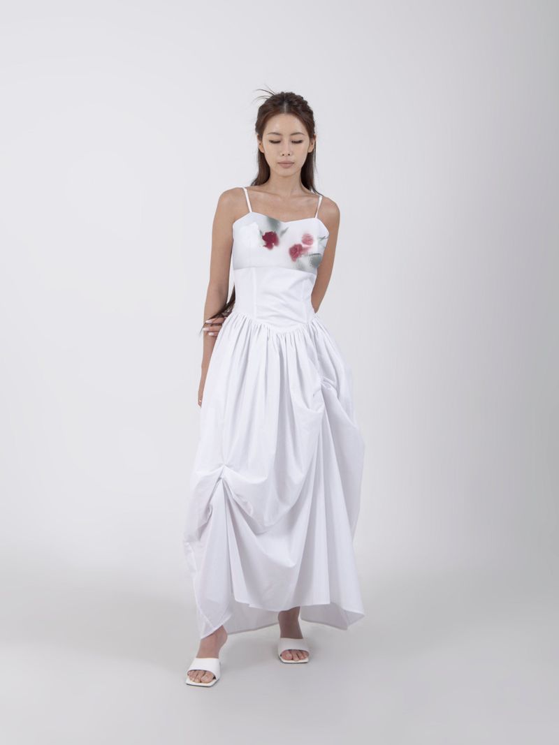 UNBALANCED SHIRRING LONG DRESS