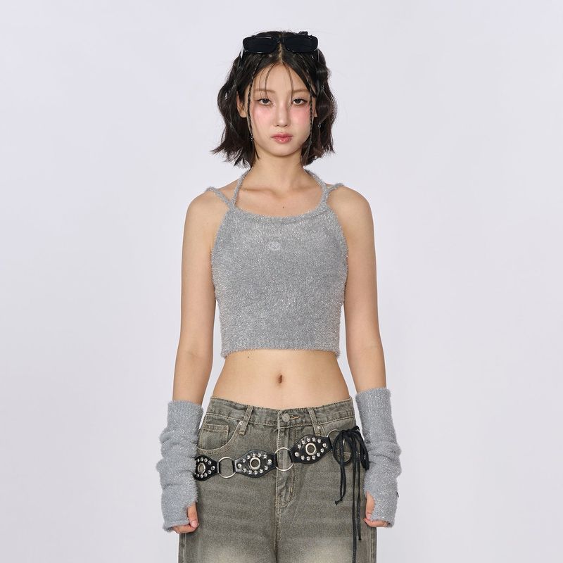 GLITTER 2WAY KNIT HALTER TOP_SILVER (WARMMER X)