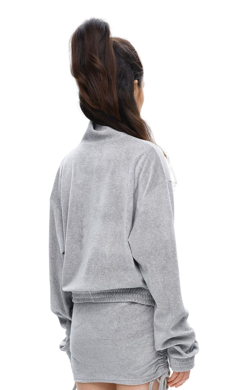 [ISK004-10] VELOURS SHIRRING SKIRT GRAY
