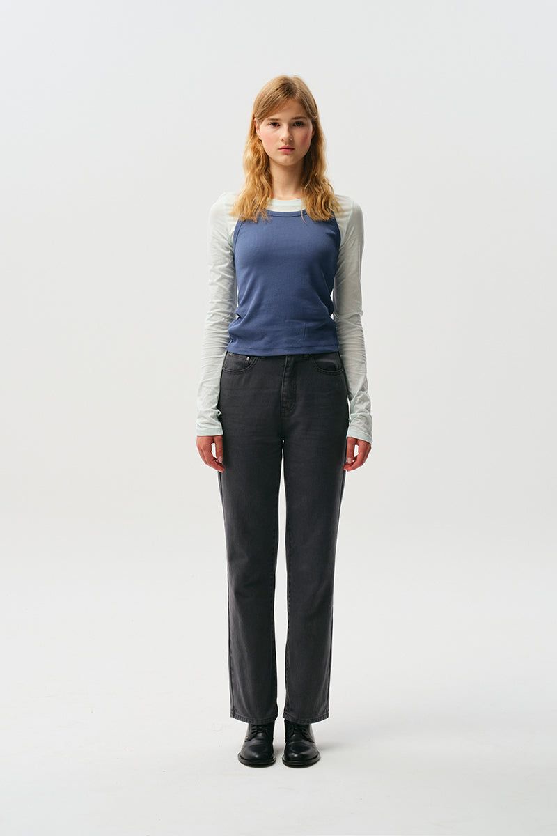 BASIC STRAIGHT COLOR COTTON PANTS [GRAY]