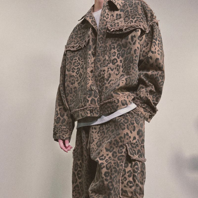 leopard grunge trucker jacket_beige