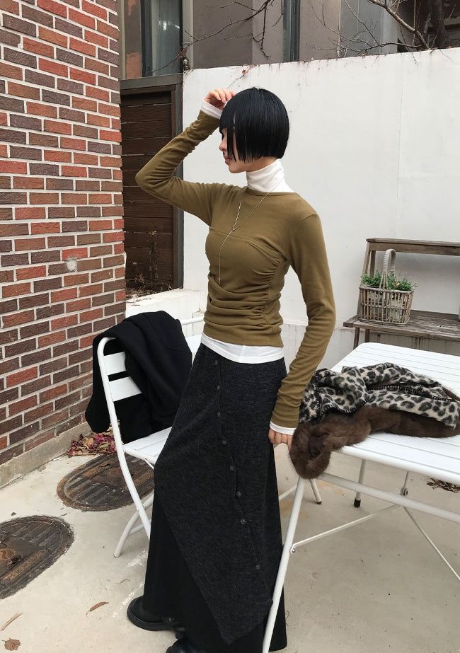 BUTTON LAYERED MAXI SKIRT
