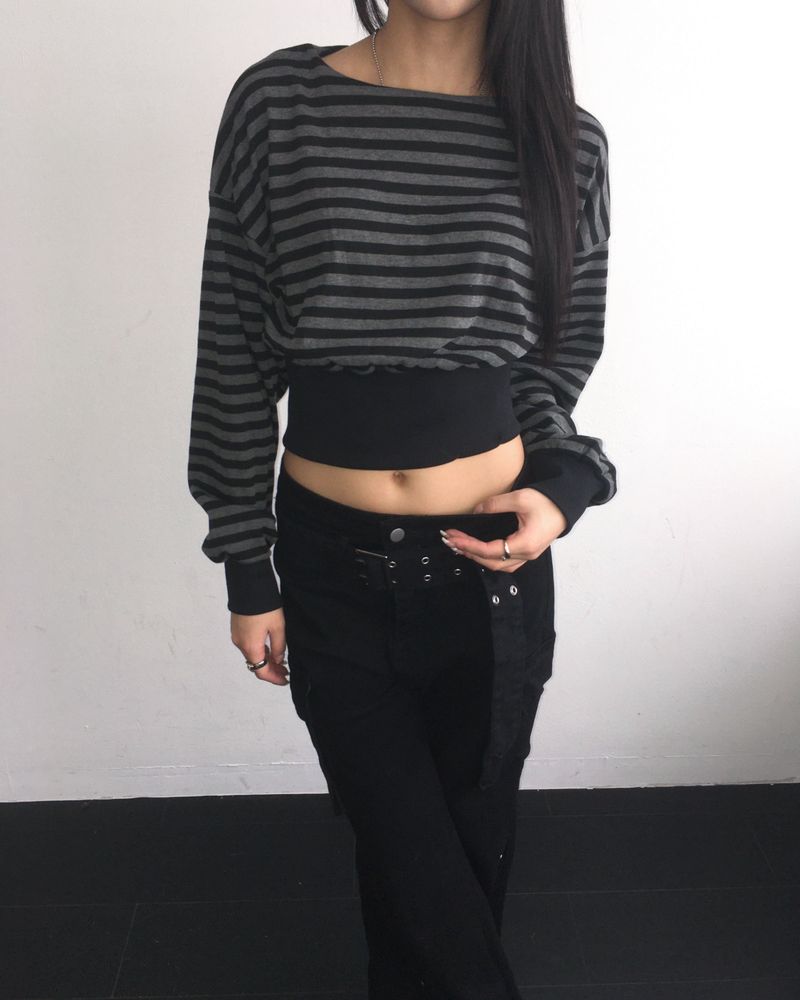 kyoive（コイブ）の「Stripe banding crop mtm（Tops）」