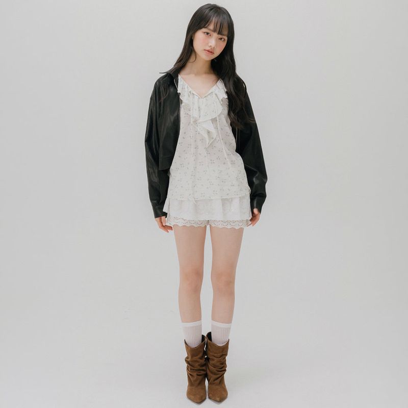CROP LEATHER[FAUX] JACKET (BLACK)