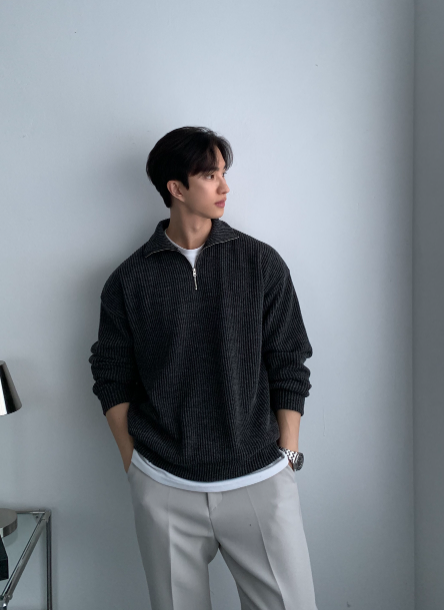 Hendes Daily Ribbed Semi-Zip Up Knit