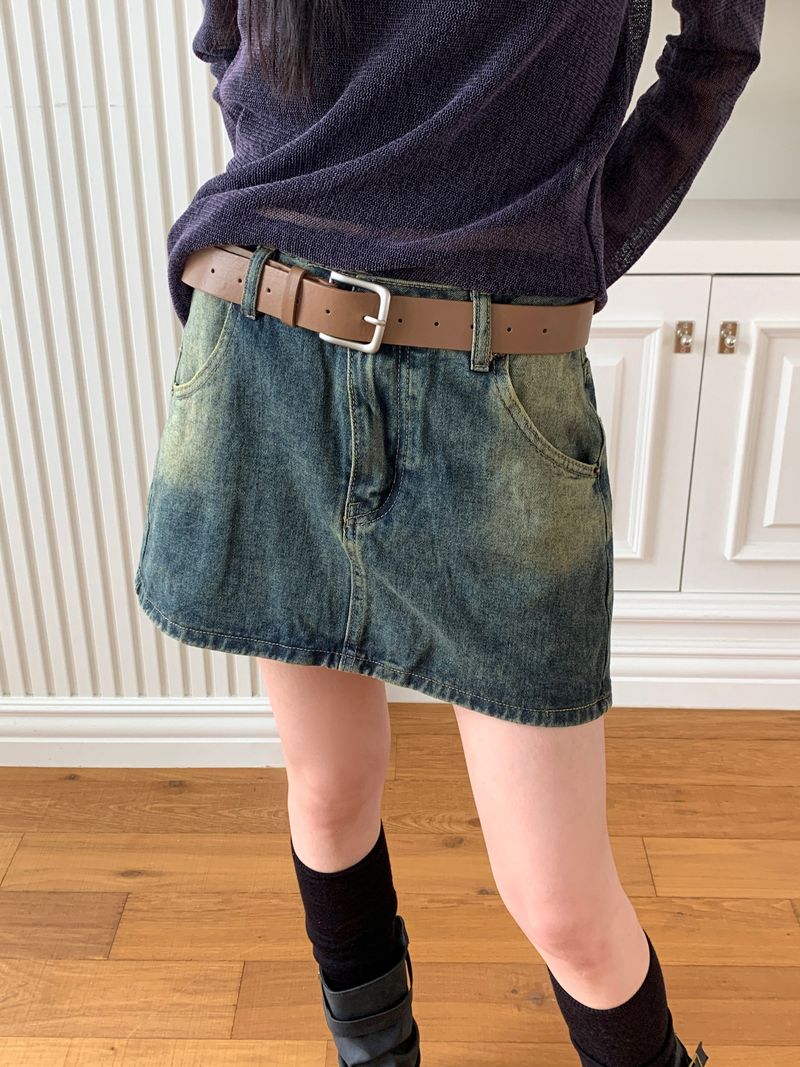 [Belt Set] Konya Y2K Washing Mini Skirt
