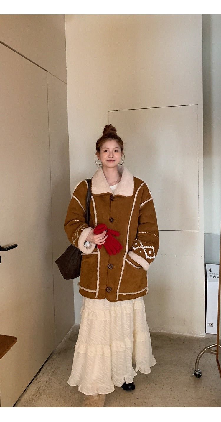 Camel suede oversized fit coat