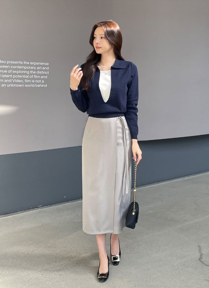 Mez Color Matching Layered Collar Knit