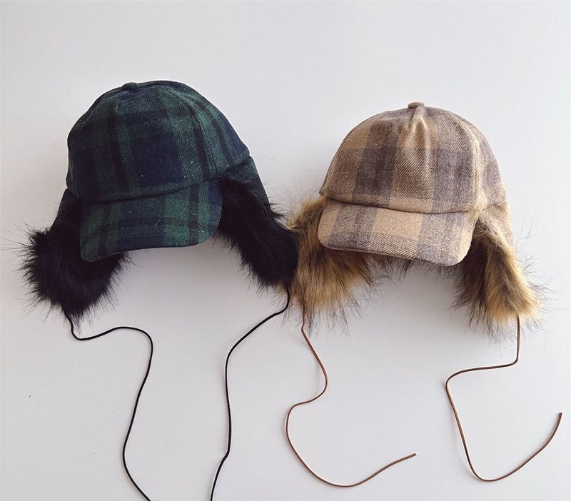 Check Fleece Ear-flap Winter Cap