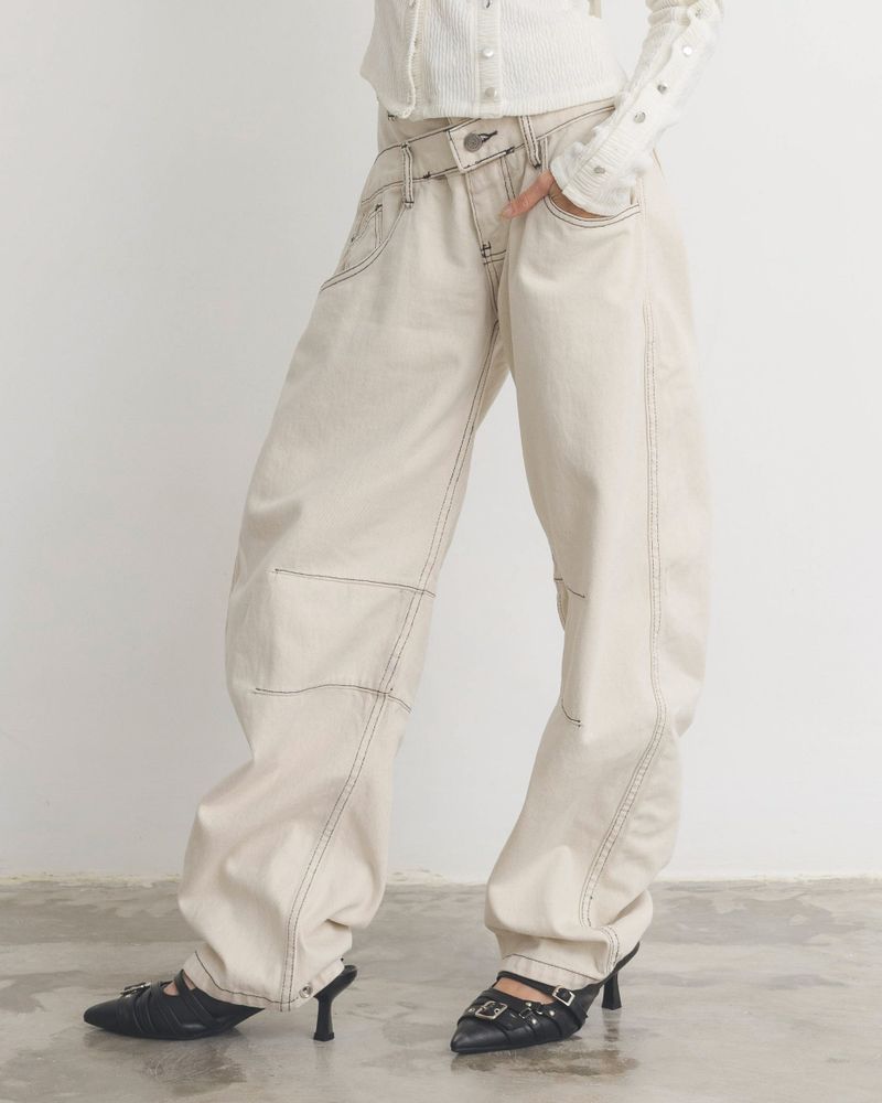 Overstitched Double Waist Jeans