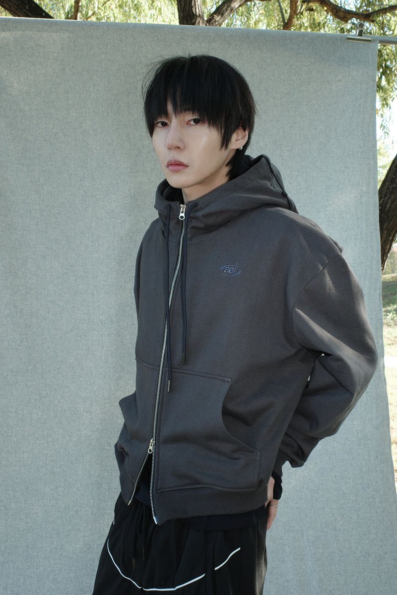 LAYERED STRING HOODIE ZIP-UP [DARK GRAY]