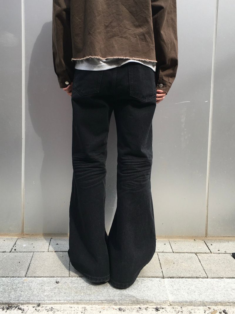 Bones black embo flare denim pants