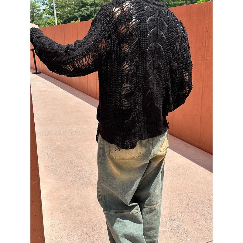 [PREMIUM] Grunge damage round neck knit (3color)
