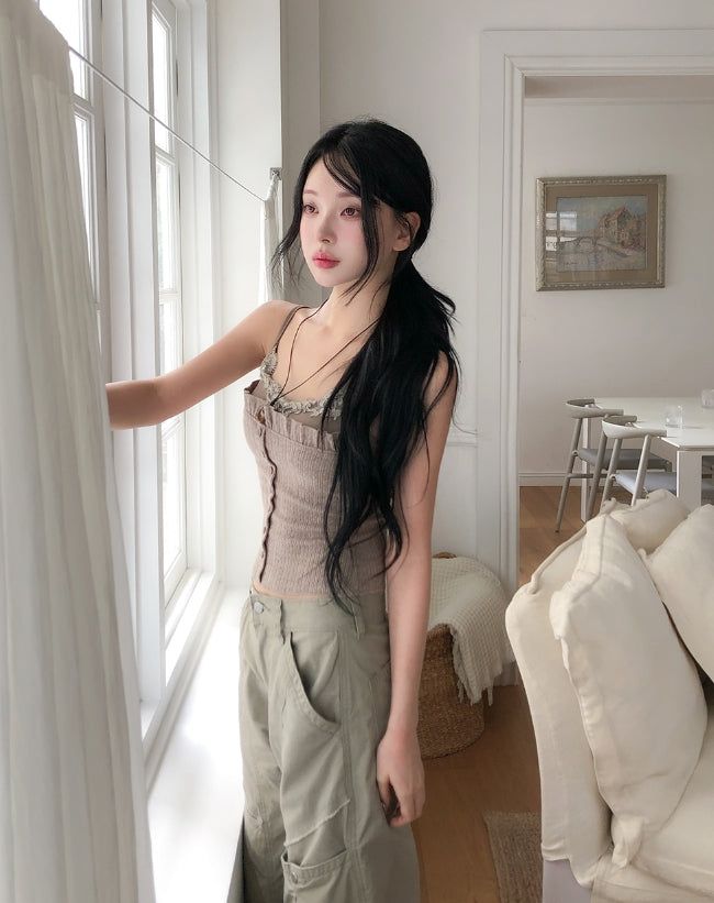 Mobi Ruffle Lace Ribbed Sleeveless