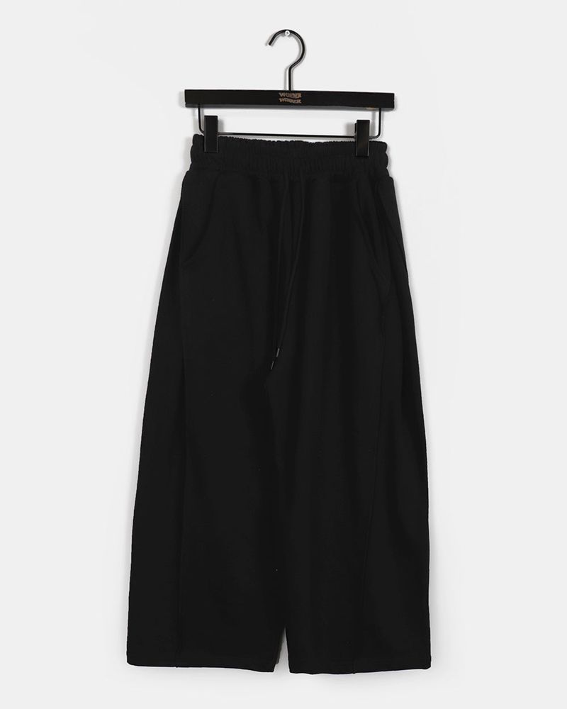 Gazen Back Pocket Patch Point Pintuck Sweat Wide Pants