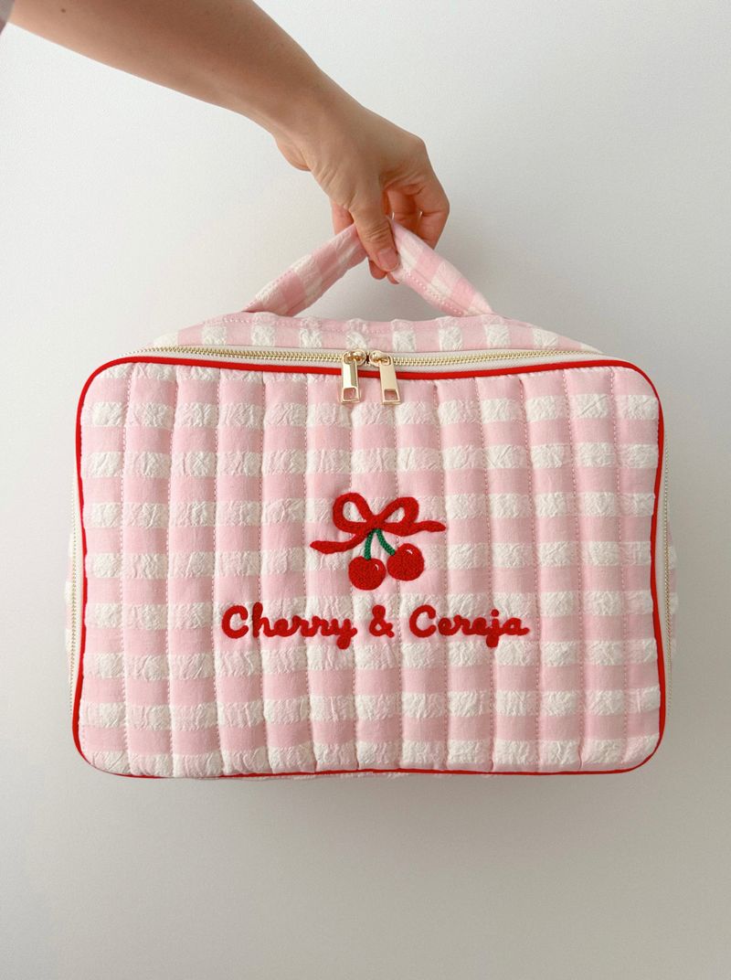 Avofofo（アボポポ）の「Cherry & Cereja travel bag pink quilted check pattern embroidery（Bags）」