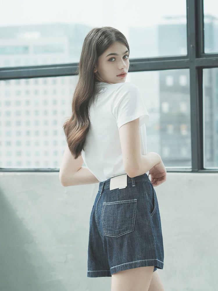 W1011 LINEN DENIM SHORT_DEEP BLUE