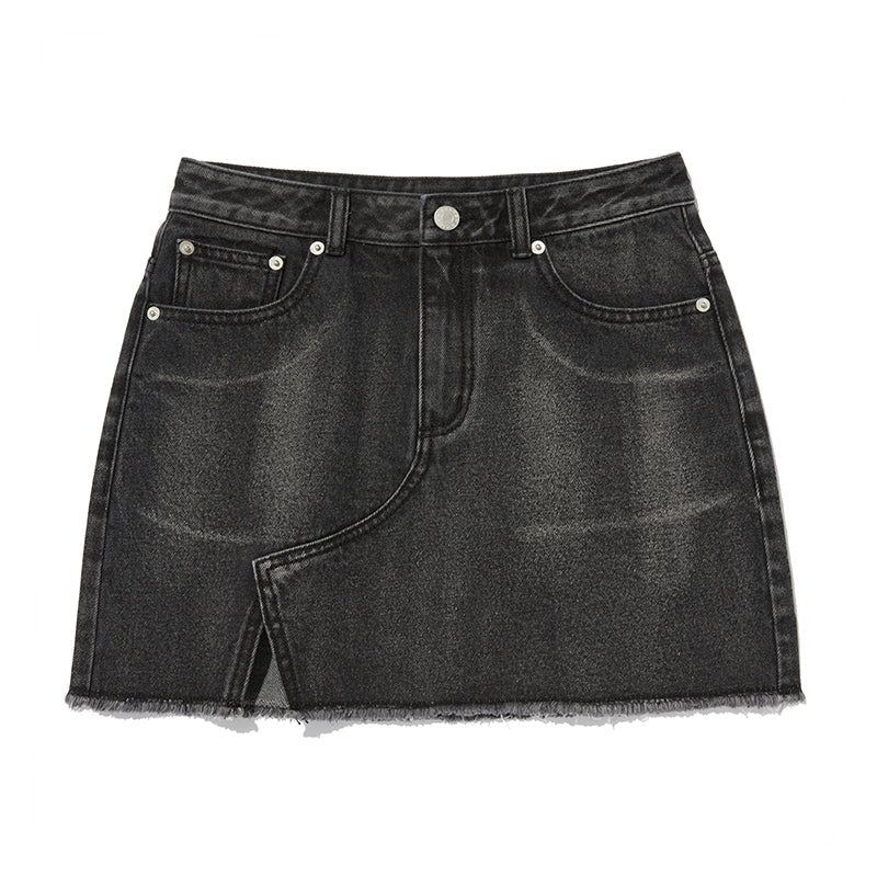 KIRSH（キルシー）の「ZIPPER POINT DENIM MINI SKIRT - BLACK（Skirts）」
