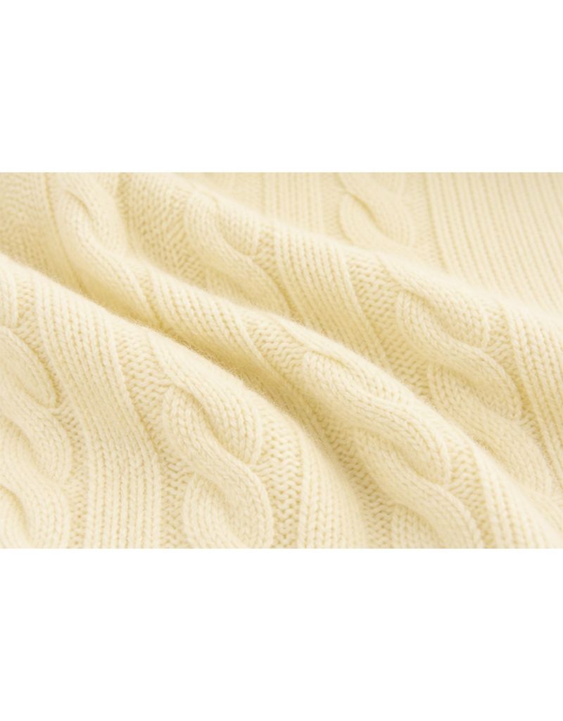 Aria Beads Detail Wool Blended Cable Knit Cardigan Butter