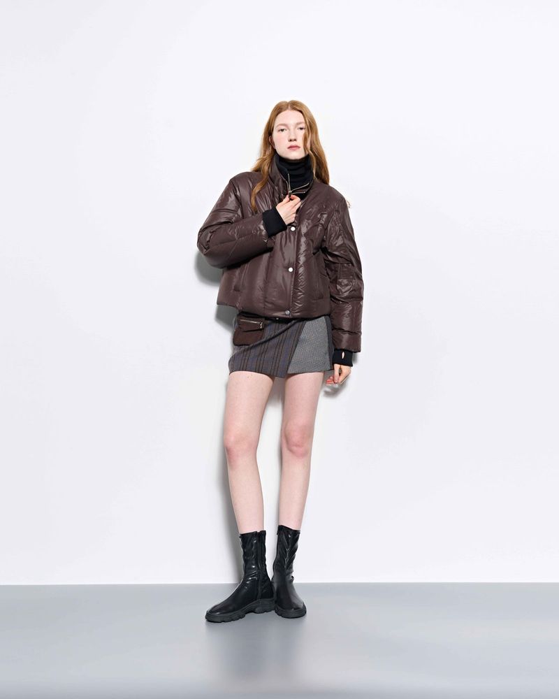 Rib Neck Goose Down Jacket _ Brown