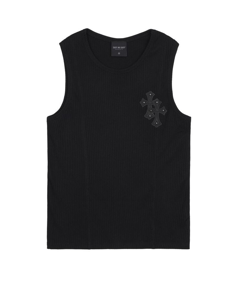 Cross Leather Patch Sleeveless - Black
