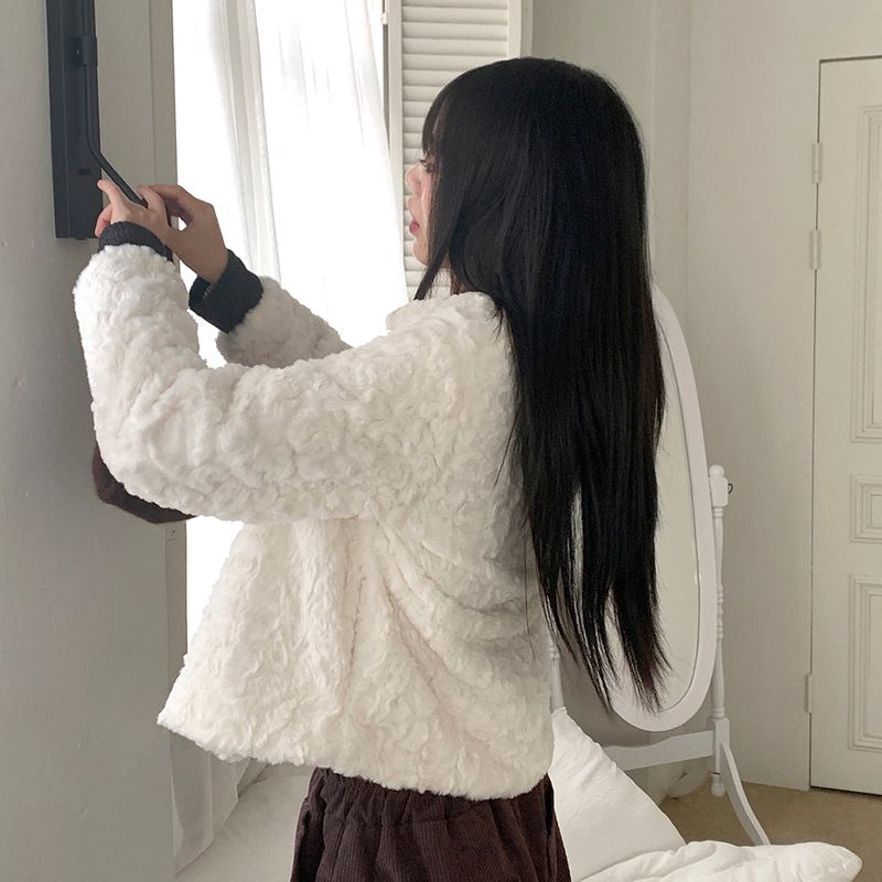 Kaia Rabbit Fur Quilted Soft Collar Crop Coat Jacket