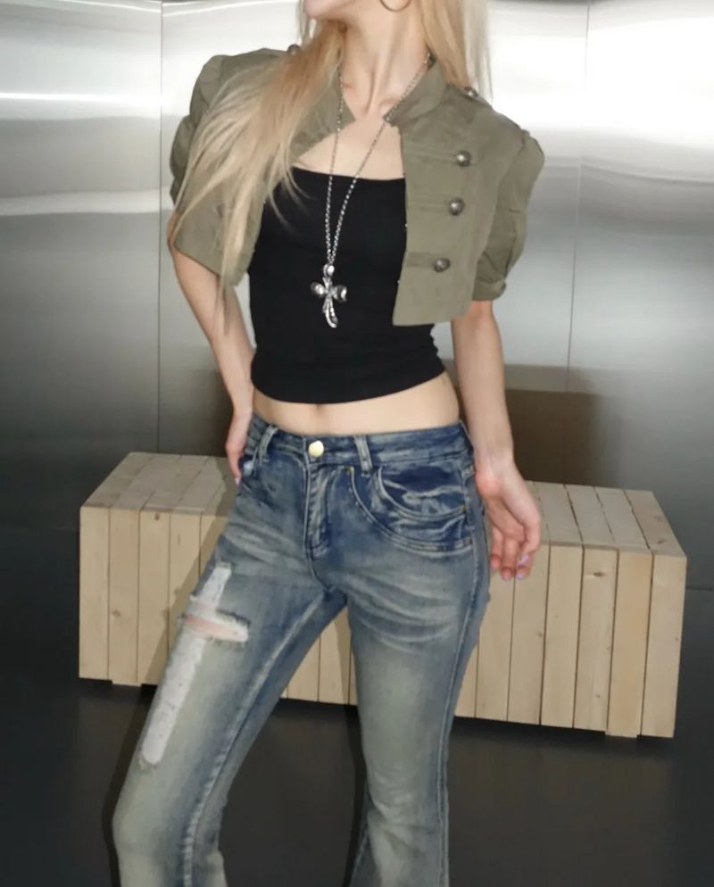 Napoleon Shoulder Crop Shirt