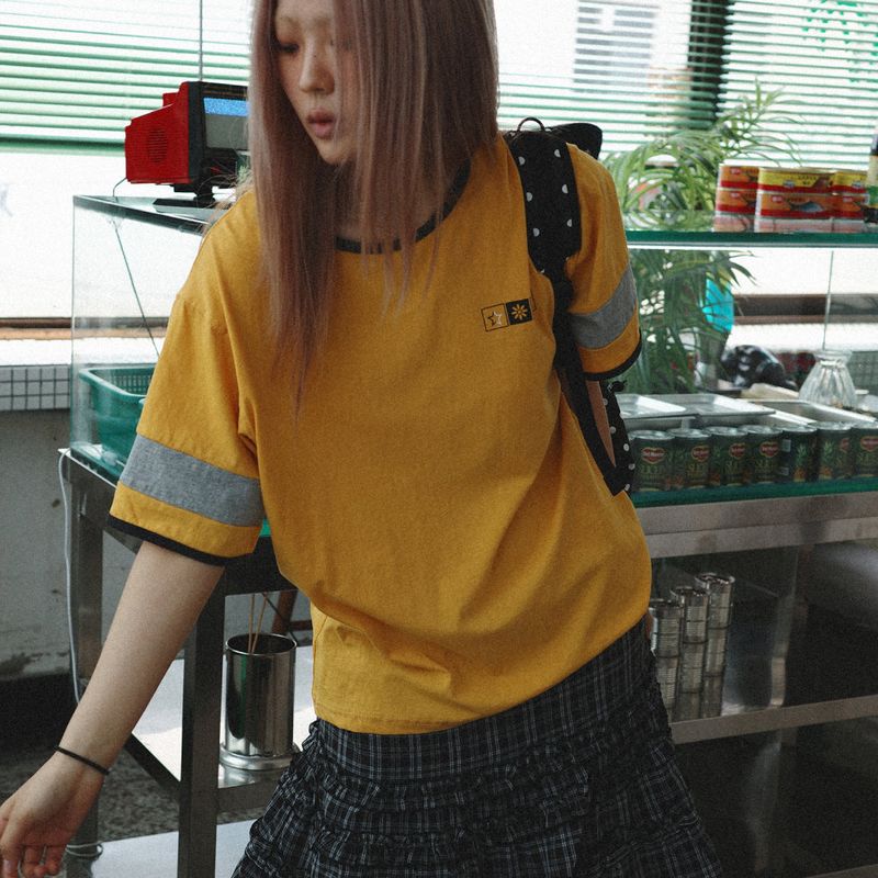 KOOKEESEE（クキシ）の「Square Print Ringer Tee (mustard)（Tops）」