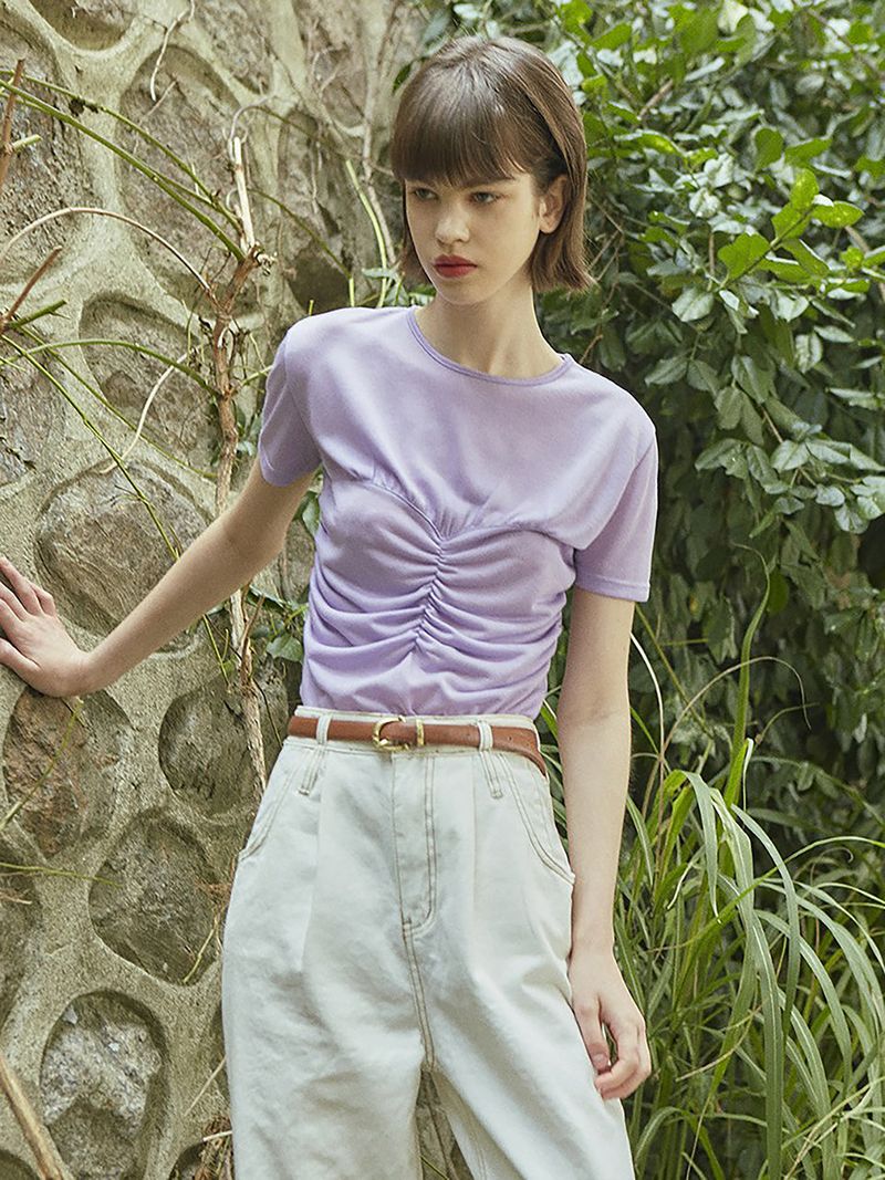 VITALSIGN（バイタルサイン）の「 [LINE] シャーリングトップレイヤードTシャツ (ラベンダー)（トップス）」