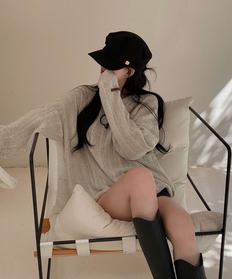[Bellide made] Caramel Loose Fit Long Round Knitwear