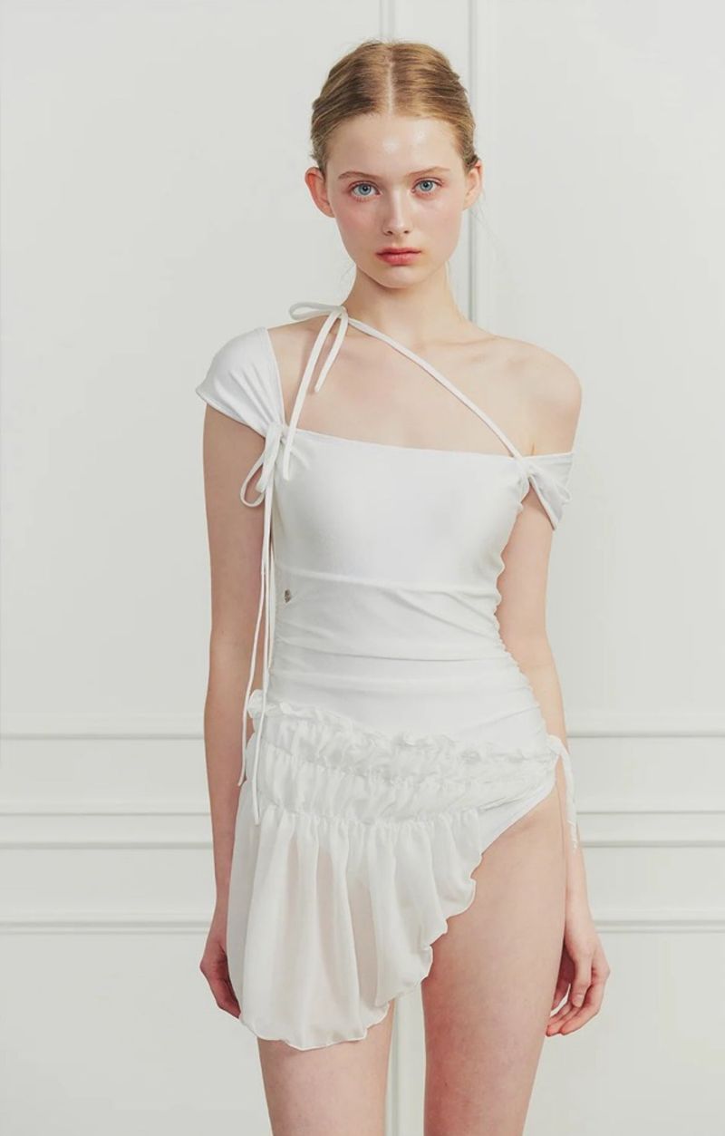 DEW COWL SWIMSUIT white