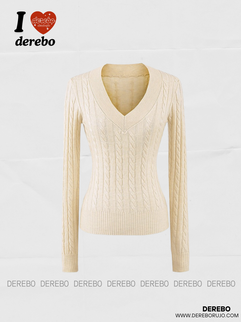 College V-neck wool twisted knitwear