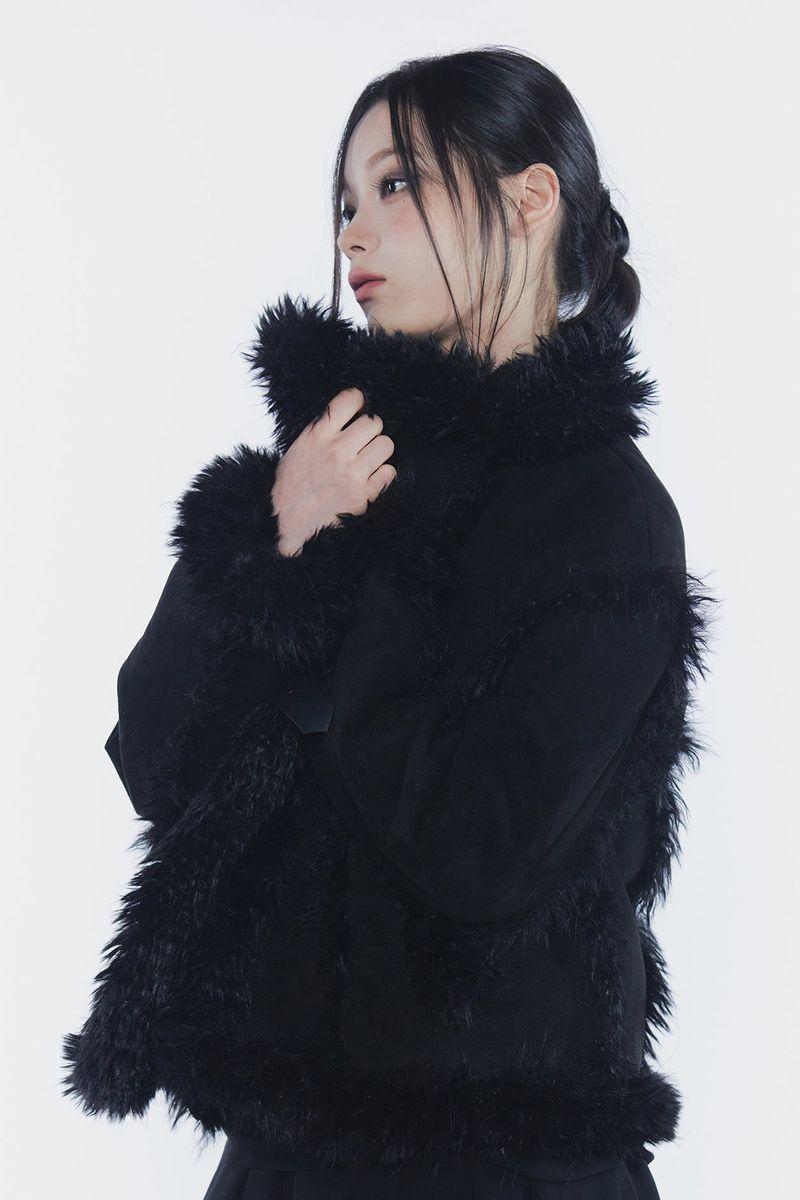 LUNA BELTED SHEARLING JACKET black